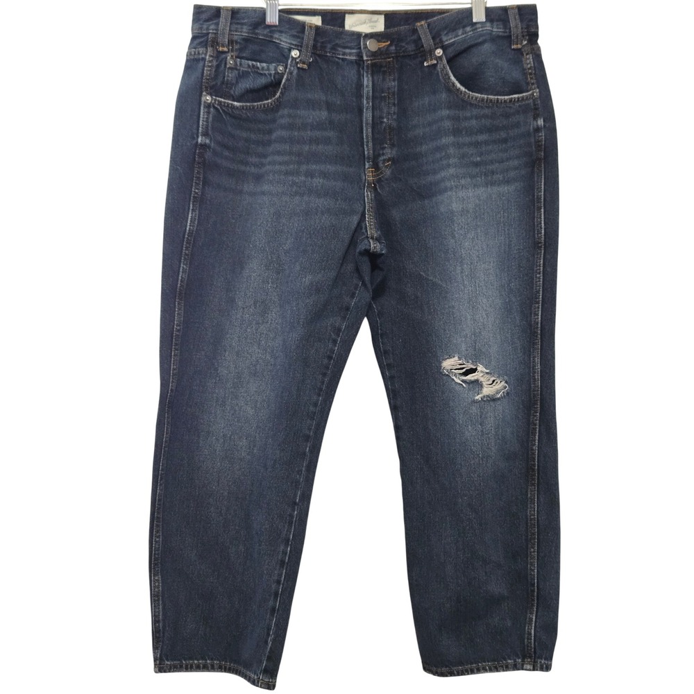 Universal Thread Mid Rise Boyfriend Jeans Dark Wash Distressed Denim Womens 14